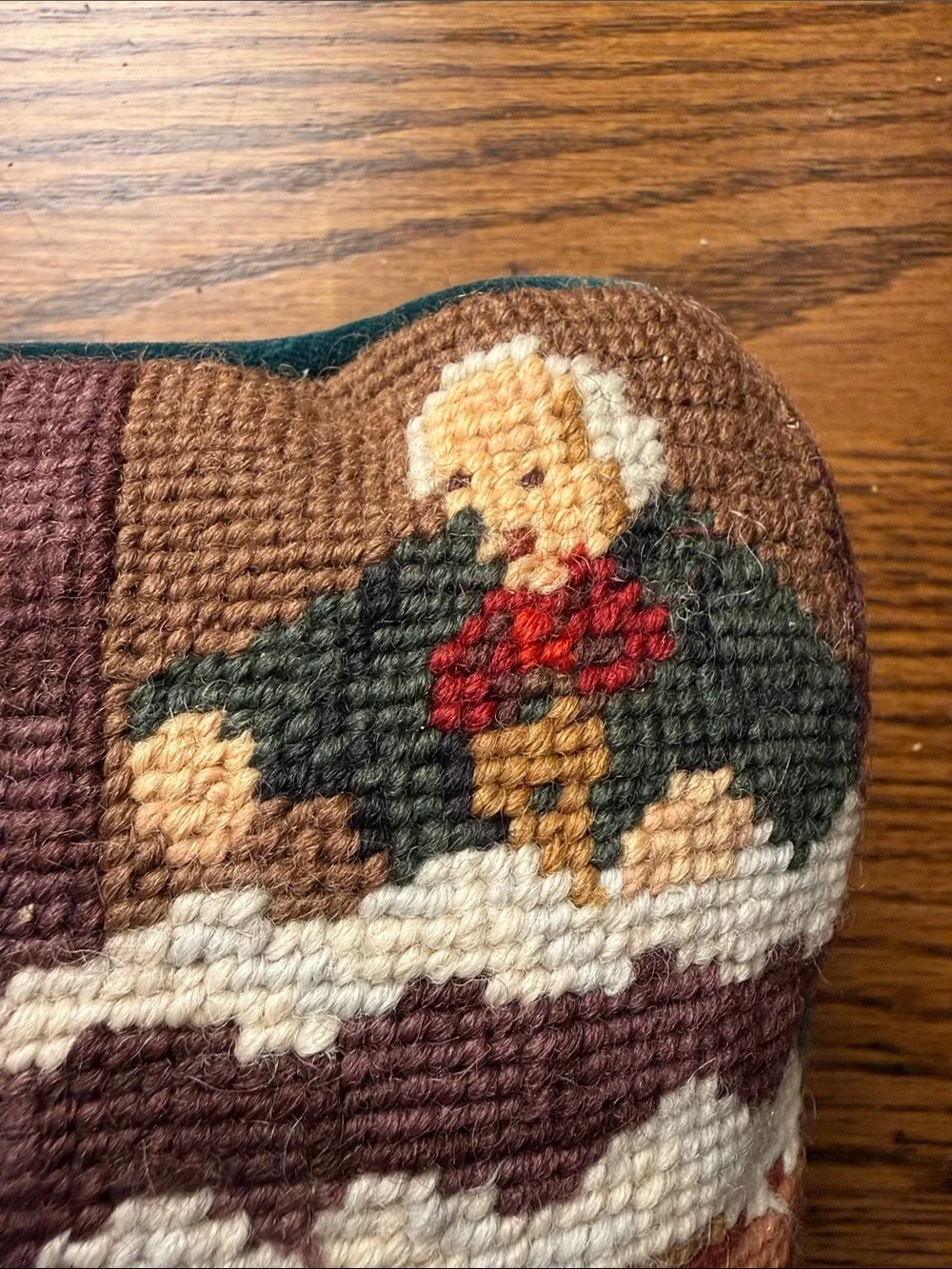 Vintage Christmas Needlepoint Pillow Dickens Scrooge Carolers C&F Wool